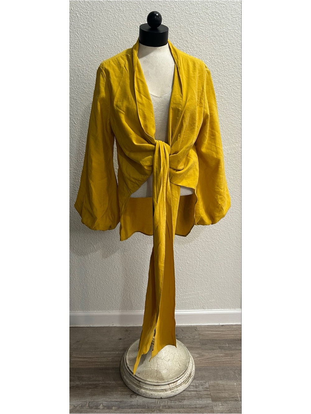 Silvia Tcherassi Women's Mustard Yellow Honey Blouse Top Size XL Front Tie Bow